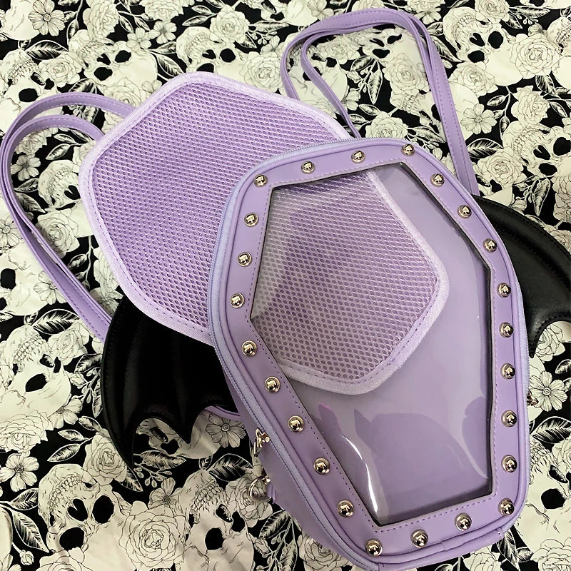 Gothic Punk Coffin Shape Ita Bag Women Clear Backpacks Dark Lolita Handbag and Shoulder Bag Girls Cosplay Designer 2 Insert
