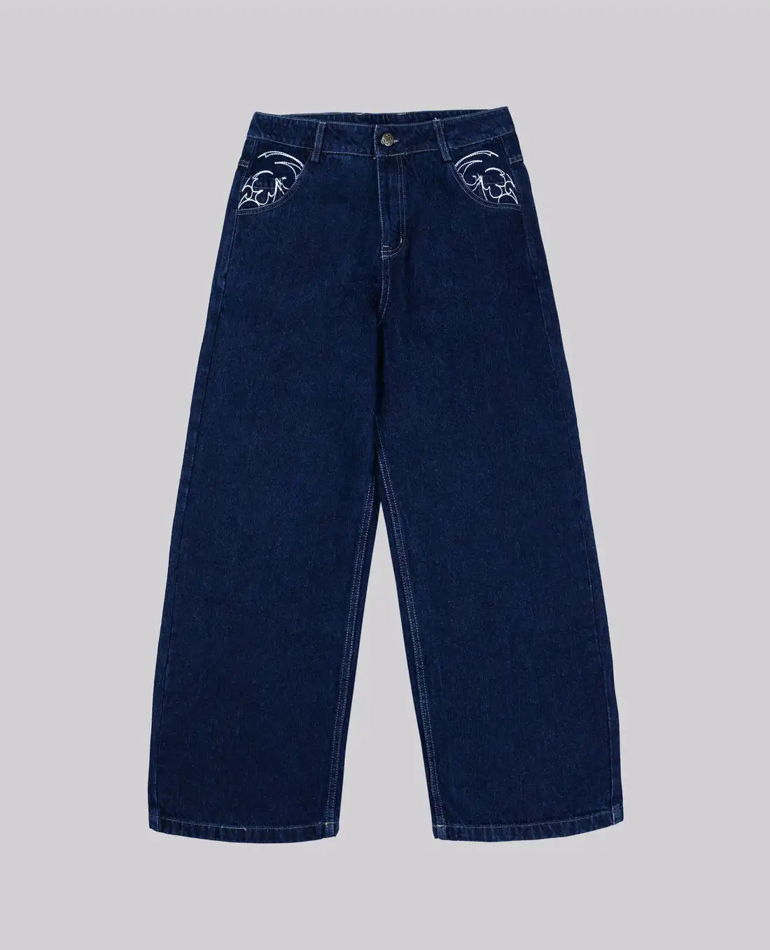 90s Retro Street Embroidery Jeans Male  R&B Solid Color Loose Straight Pants Female Y2K Harajuku Hip Hop  Punk Style  Men Jeans