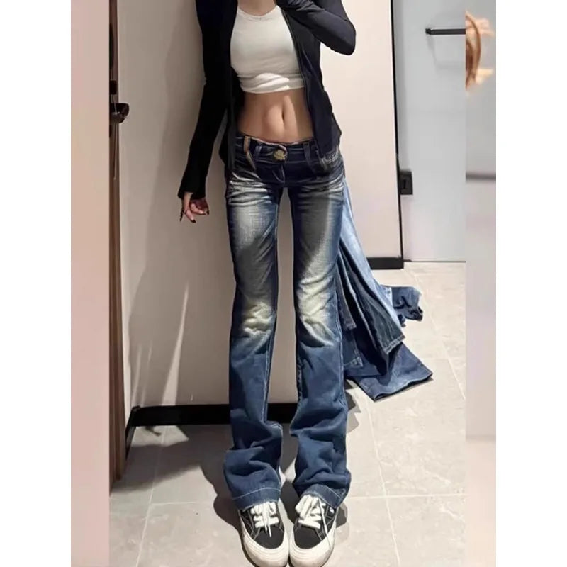 Retro Punk Wing-Embroidered Slim Jeans