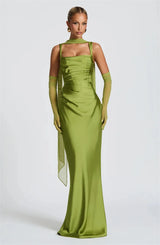 Elegant Backless Satin Maxi Dress – Sleeveless Halter Bodycon Party Gown