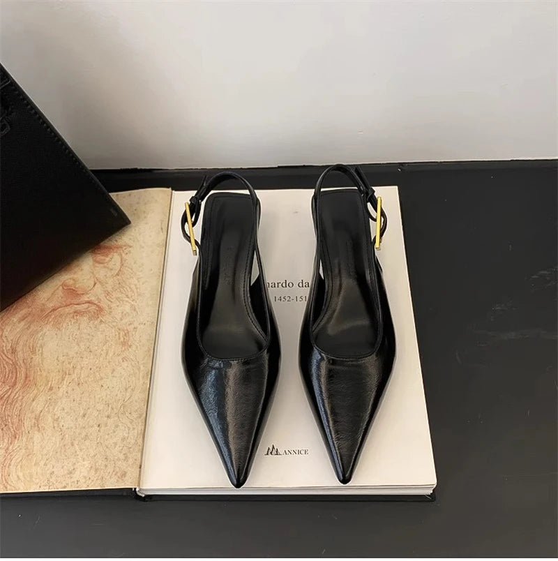Summer Pointed Toe Women Sandals Fashion Singbacks Mules Shoes Ladies Elegant Low Heel Stripper Party Sandalias