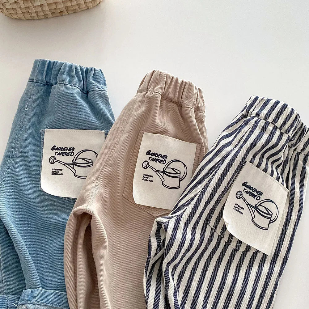 Kids' Striped Casual Denim Trousers