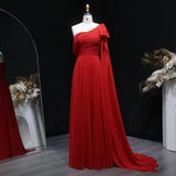 Sharon Said Red Off-Shoulder Satin Evening Gown with Bow Cape