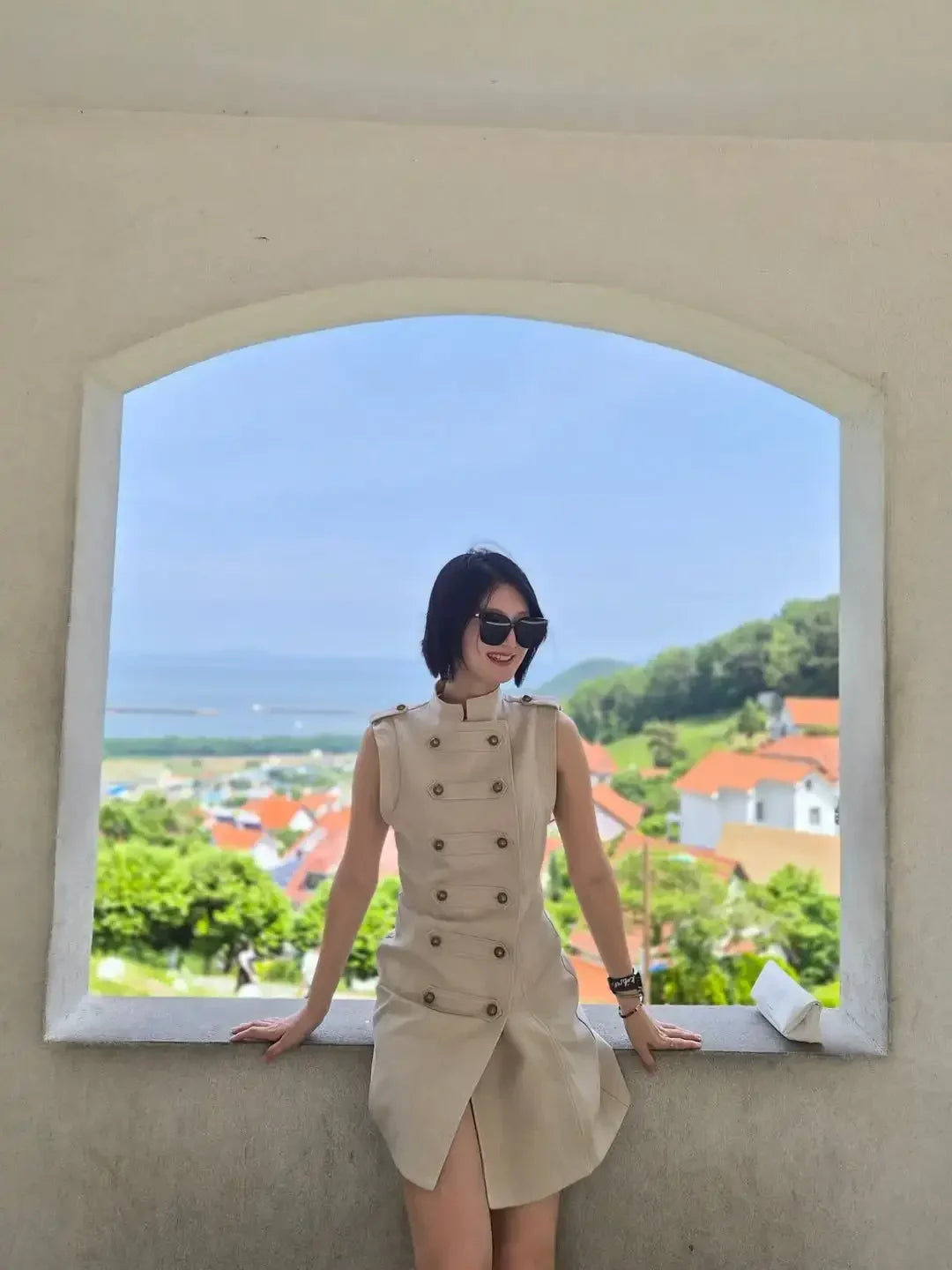 Women Stand Collar Double Breasted Mini Dress Sleeveless Elegant Casual Slim Fit Short Robe Lady Office New Dresses 2026 Summer