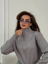 Wolfeel  New Autumn Winter Zip Up Knit Pants Set Women's Trendy Slim Fit Cardigan Pants Chic Commuting Sweater Outfit