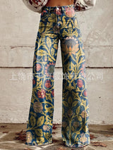 Women's 3D Print Wide-Leg "Jeans" – Trendy Low-Waist Flare Pants