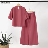 Floral Embroidery Linen-Style 2-Piece Set