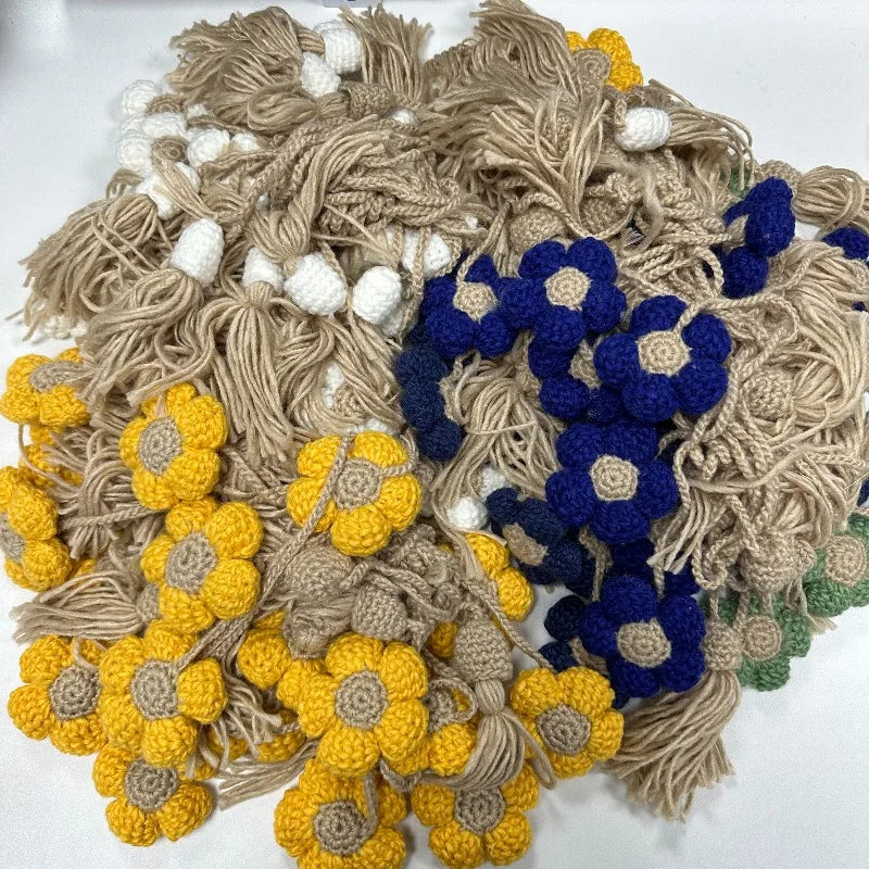Handmade Crochet Bag Flower Tote Knit Floral Purse Bag, Boho Woven Beach Handbags Crossbody Shoulder Bag for Women Vacation