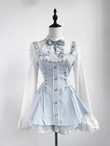Japanese Y2K Aesthetics Vintage Bow Dress Shorts Set Women Gothic Lolita Style Long Sleeve Shirt Dress Elegant Party Dress Suits
