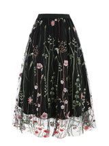 Tonval Floral Embroidered Mesh Midi Skirt – Elegant & Vintage