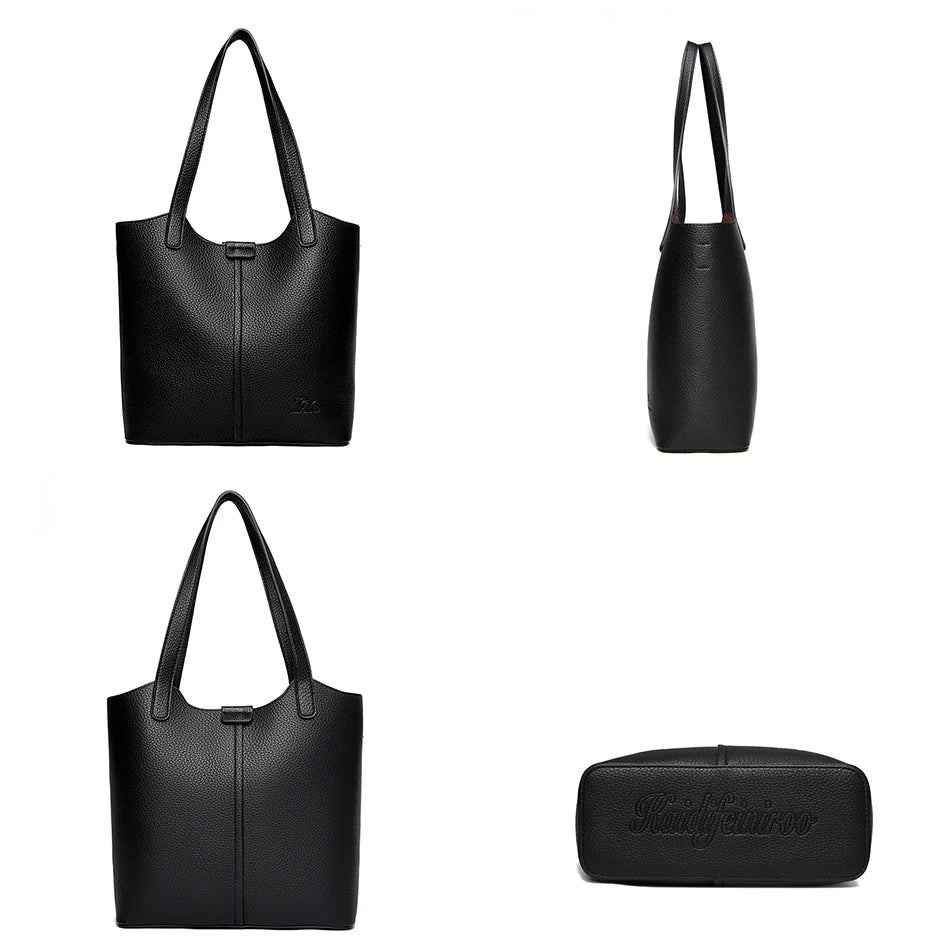 Genuine Brand Soft Leather Shoulder Bag For Women Casual Tote Bag Female Solid Color Purse Simple Design Handbag Commuting Sac