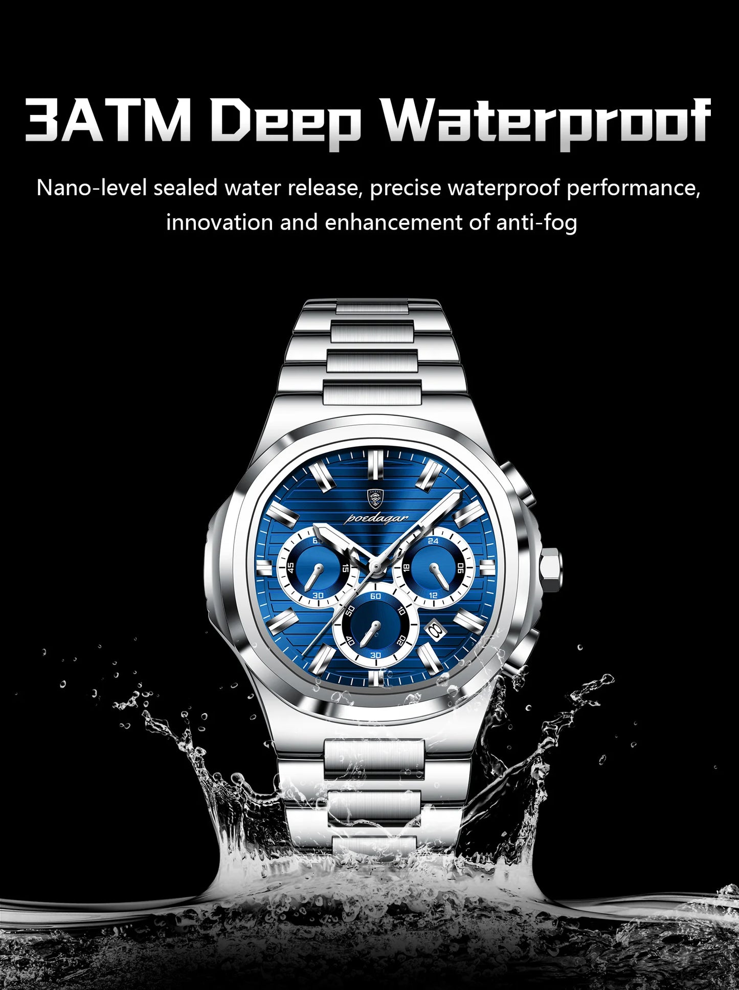 POEDAGAR Top High Quality Man Watch Luminous Waterproof Stainless Steel Men Clock Date Chronograph Quartz Business Men's Watches