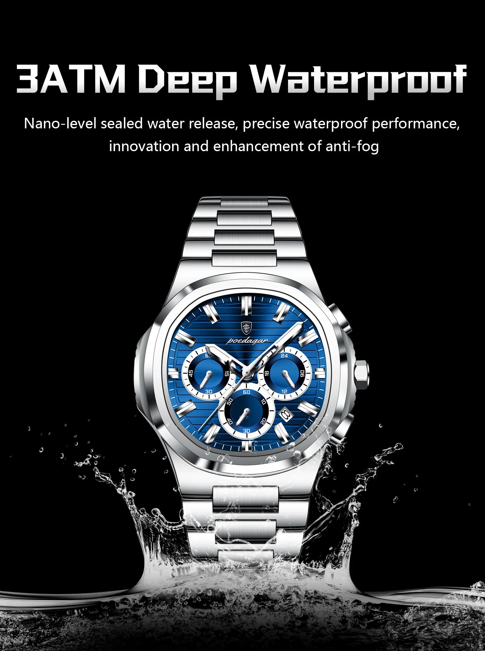 POEDAGAR Top High Quality Man Watch Luminous Waterproof Stainless Steel Men Clock Date Chronograph Quartz Business Men's Watches