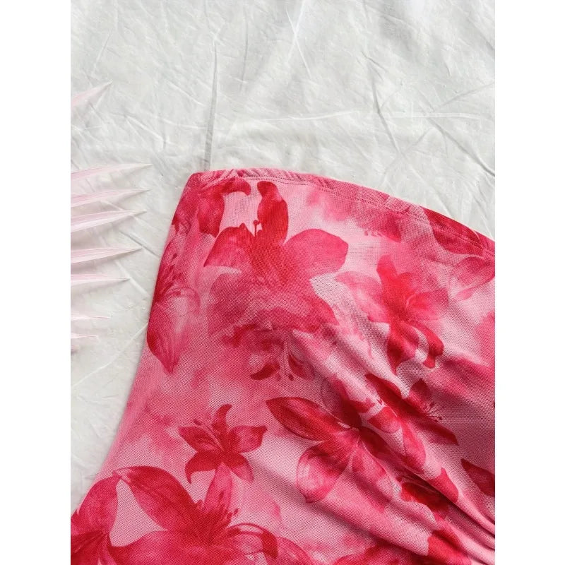 Floral Print Ruched Tube Mini Dress