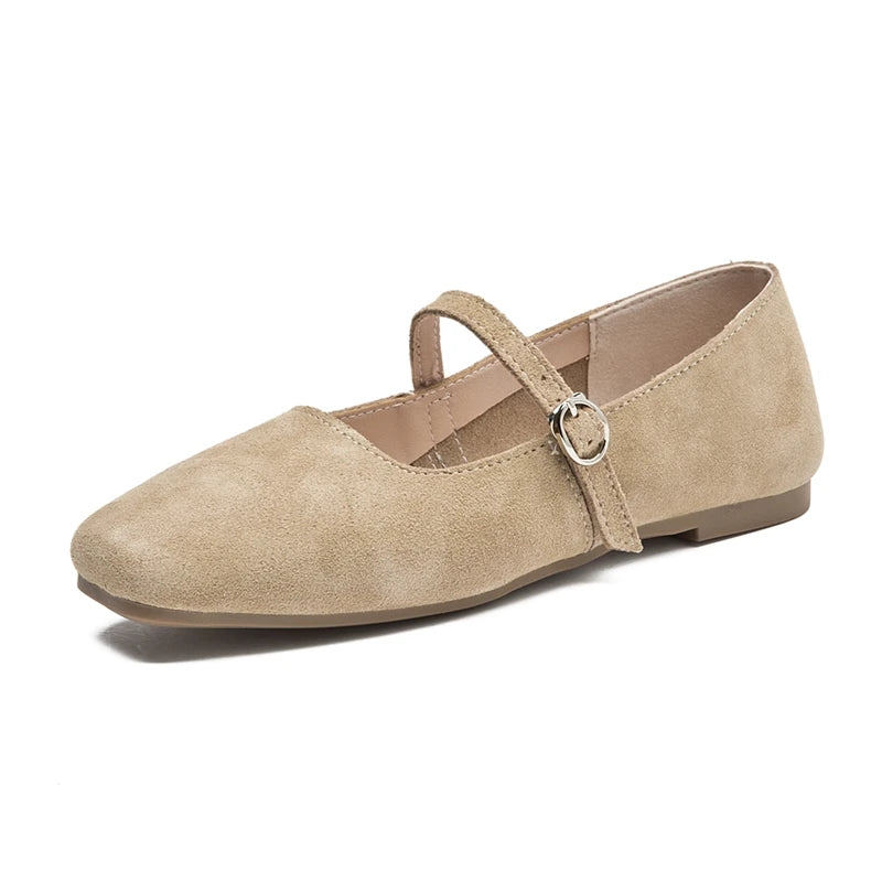 AIYUQI Women's Genuine Leather Square-Toe Ballet Flats