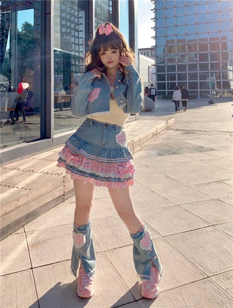 Sweet Lolita Denim Ball Gown Mini Skirt – Kawaii Lace