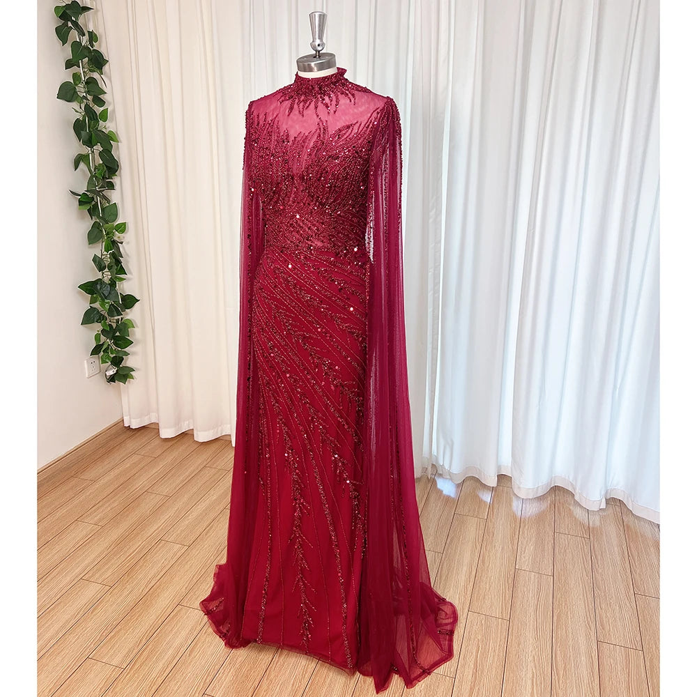 Luxury Beaded Mermaid Evening Gown | Cape Sleeve
