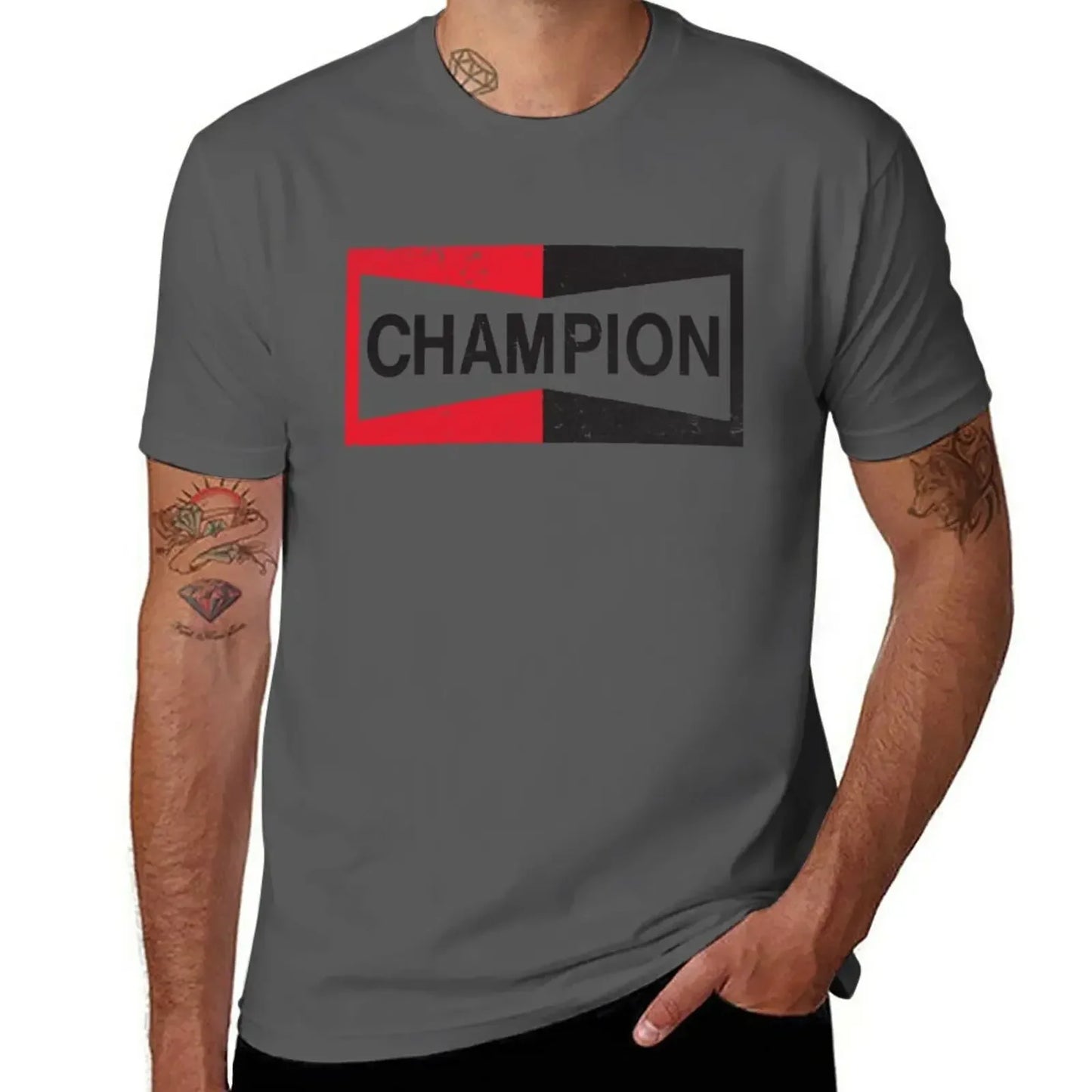 Men’s Champion Spark Plug Retro Distressed Emblem Tee