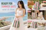 Korean Style Mini Knit Tote Bag Women Striped Crochet Bucket Handbag Lightweight Summer Daily Shoulder Purse For Vacation
