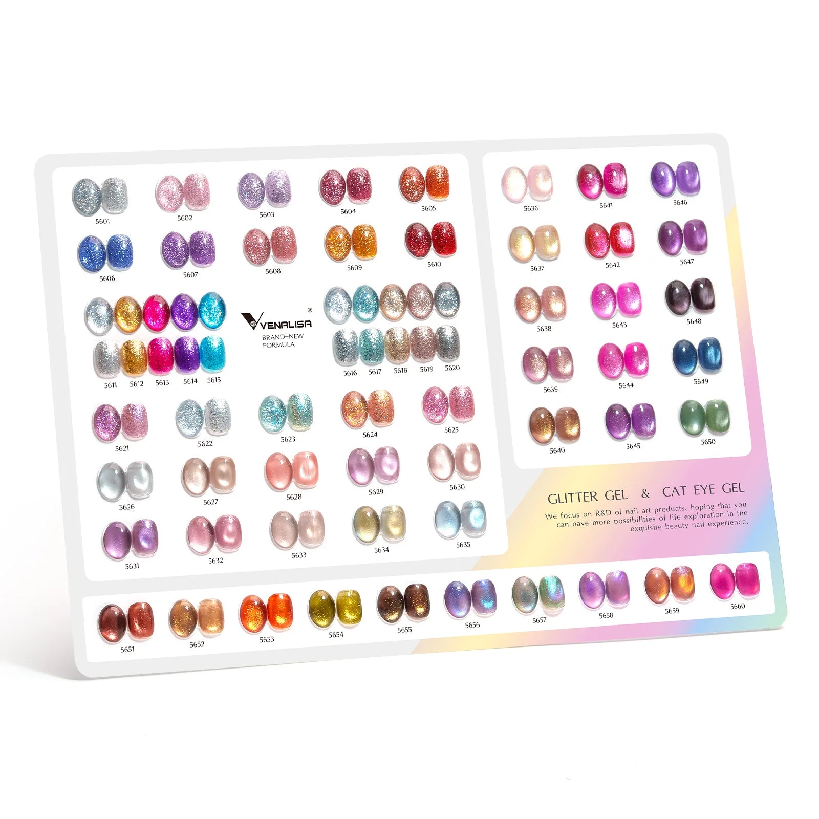 5pcs Venalisa Hema/TPO Free Cat Eye Nail Gel Polish Color Palette Kit Ultra Glitter Diamond Sparkle Soak Off UV LED Varnish Set