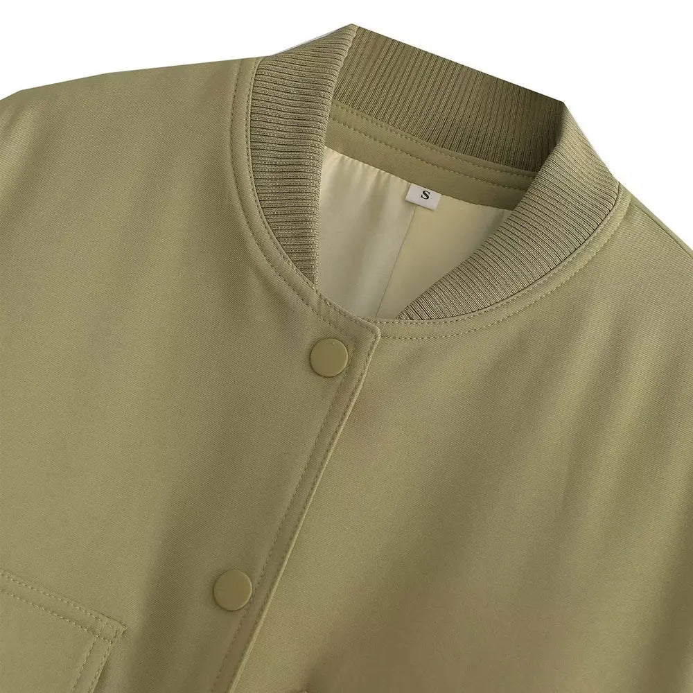 Women’s Vintage Utility Bomber Jacket – Chic Button-Down Outerwear
