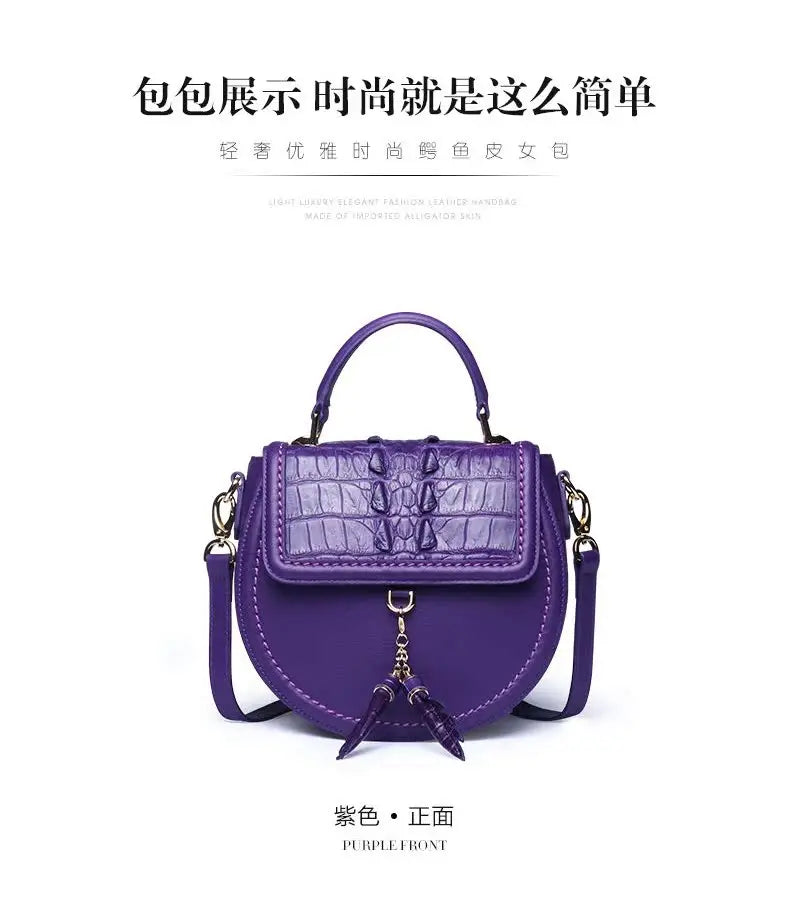 KEXIMA Crocodile Embossed Leather Round Shoulder Bag