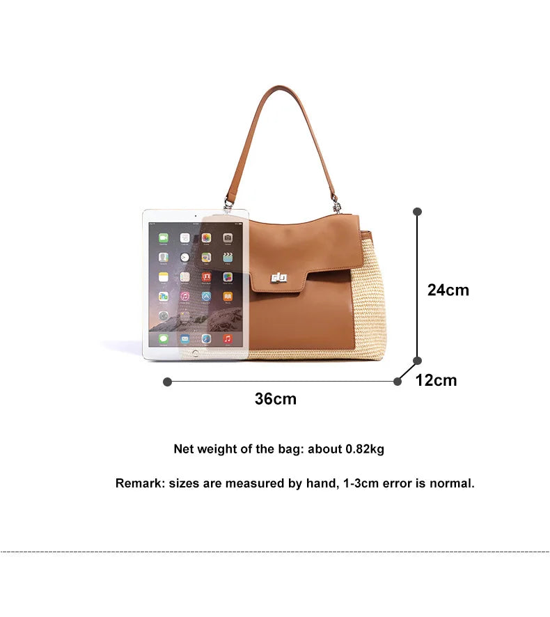 Summer 2026 Women's Raffia Woven Tote Bag Split Leather Crossbody Straw Messenger Bag Grass Weaving Shoulder Bag for Ladies New