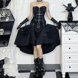 Gothic High-Waist A-Line Midi Skirt | Harajuku Grunge Y2K