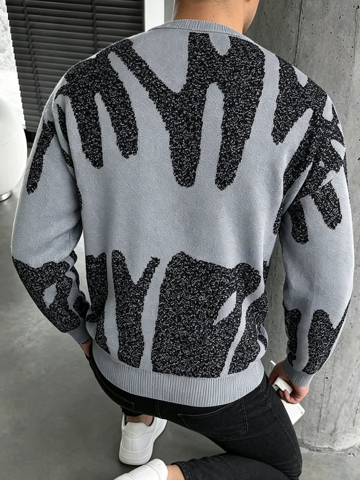 Men's Graffiti Jacquard Crew Neck Knit Sweater