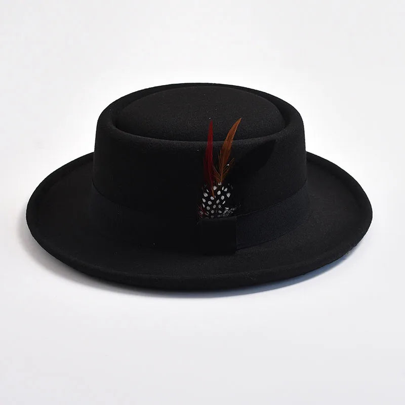 Men's Vintage Felt Fedora Hat with Feather Accent