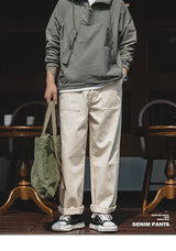 Maden Vintage 11.2oz White Cottonseed Hull Jeans Casual Loose Fit Straight Trousers for Men's Spring and Fall Chino Cargo Pants