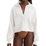 Women's Relaxed V-Neck Cropped Hoodie