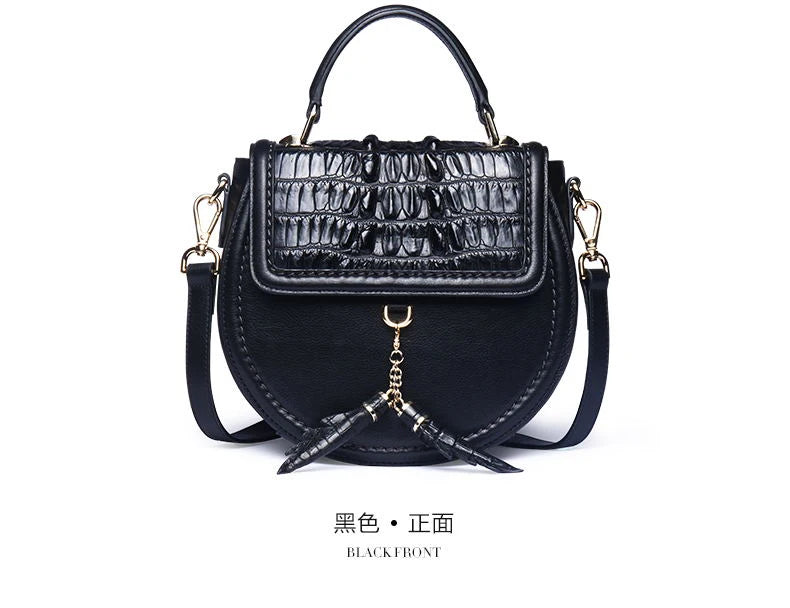KEXIMA Crocodile Embossed Leather Round Shoulder Bag