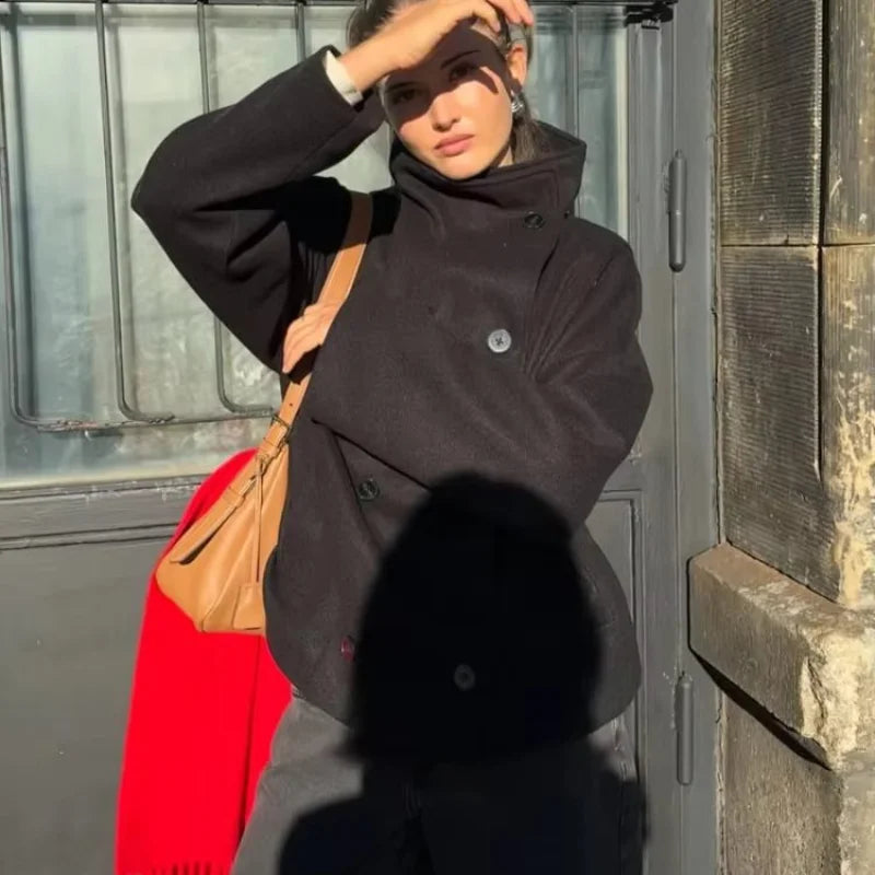 Urban Stand-Collar Woolen Coat