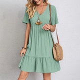 Elegant V-Neck Pleated A-Line Dress