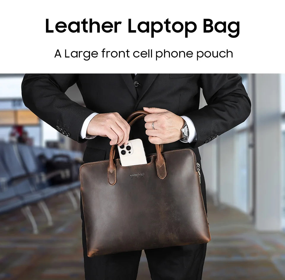 CONTACT'S Genuine Leather Men Business Bag Leather Briefcase Tote Laptop Bags High Quality Men's Bag Handbag for 14.2" Macbook