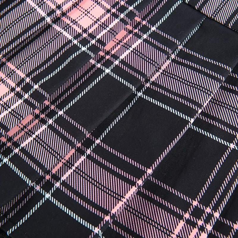Pink Plaid Y2K Pleated Mini Skirt with Lace Trim