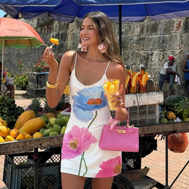 Chic Summer White Mini Dress | Elegant Sleeveless Print Streetwear