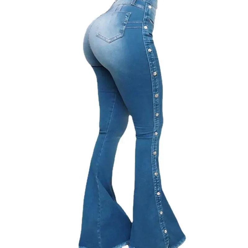 Women's High-Waist Stretch Denim Flare Pants