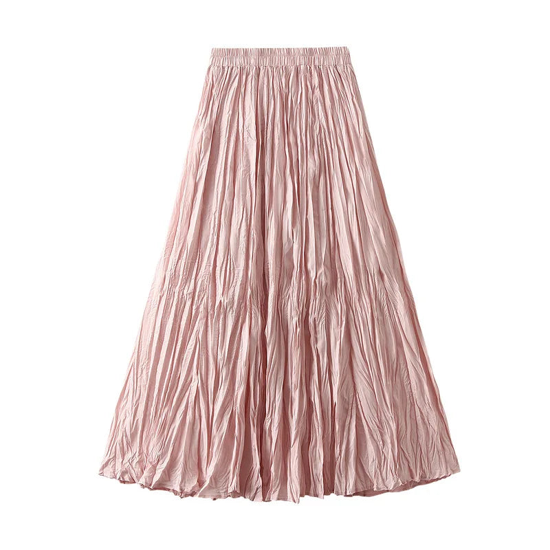 Women's Pleated Maxi Skirt – Elegant A-Line Beach Style
