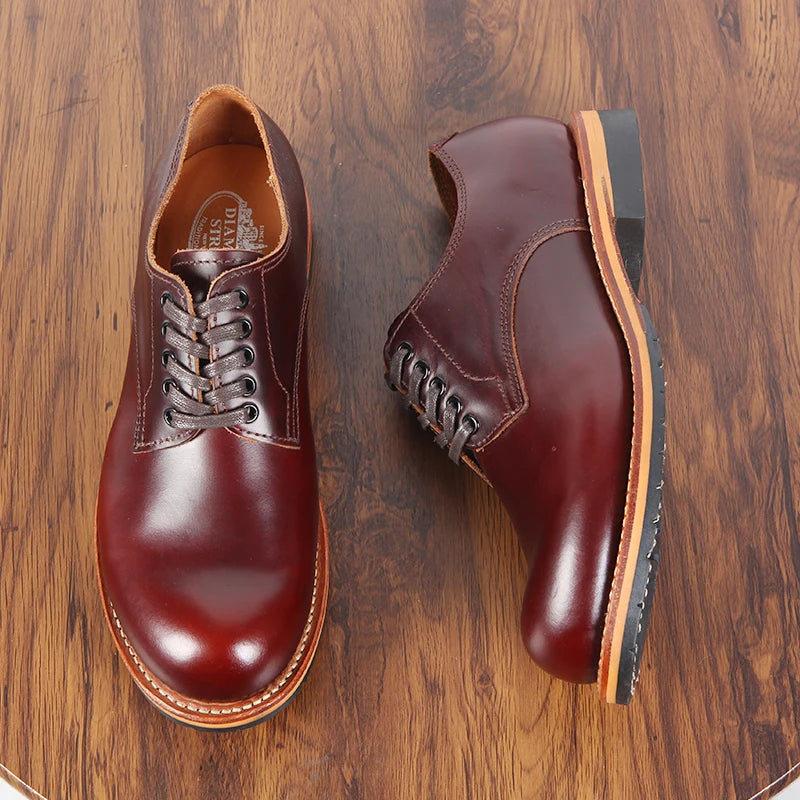 KOWM cow leather Hiking shoes Brown trekkin boots men  low cut workwear big toe shoes trendy casual ankle shoes walking sneakers