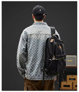 Fashionable Premium Jacquard Washed Denim Jacket for Men - Autumn New Arrival American Vintage Distressed Streetwear Style