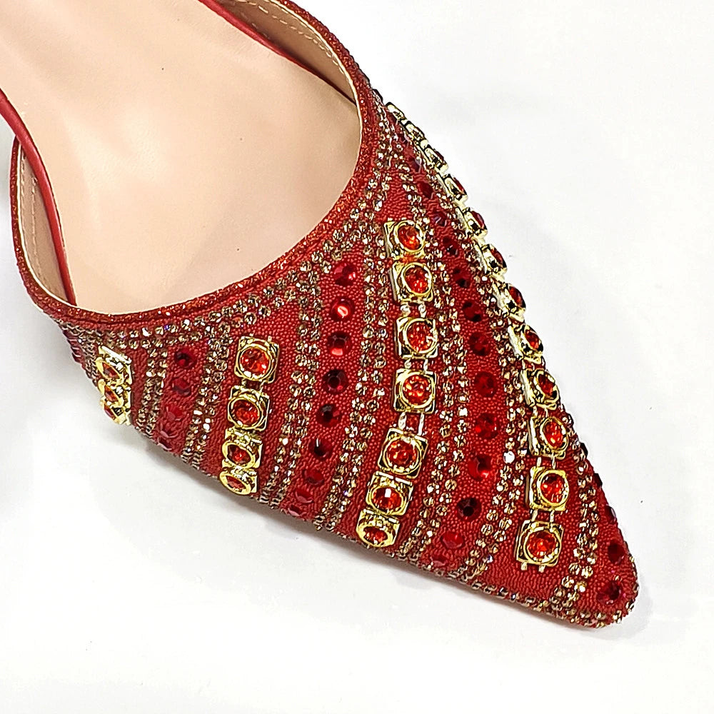 Rhinestone Pointed-Toe Slingback Heels & Bag Set