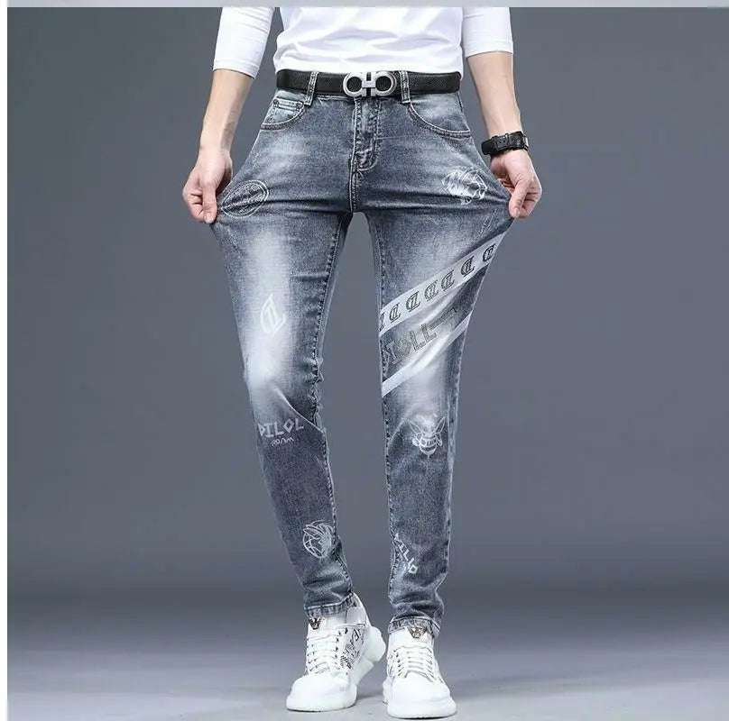 Men's Printed Stretch Slim Fit Denim Jeans