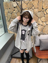 Women's Cute Cat Print Relaxed Zip-Up Hoodie