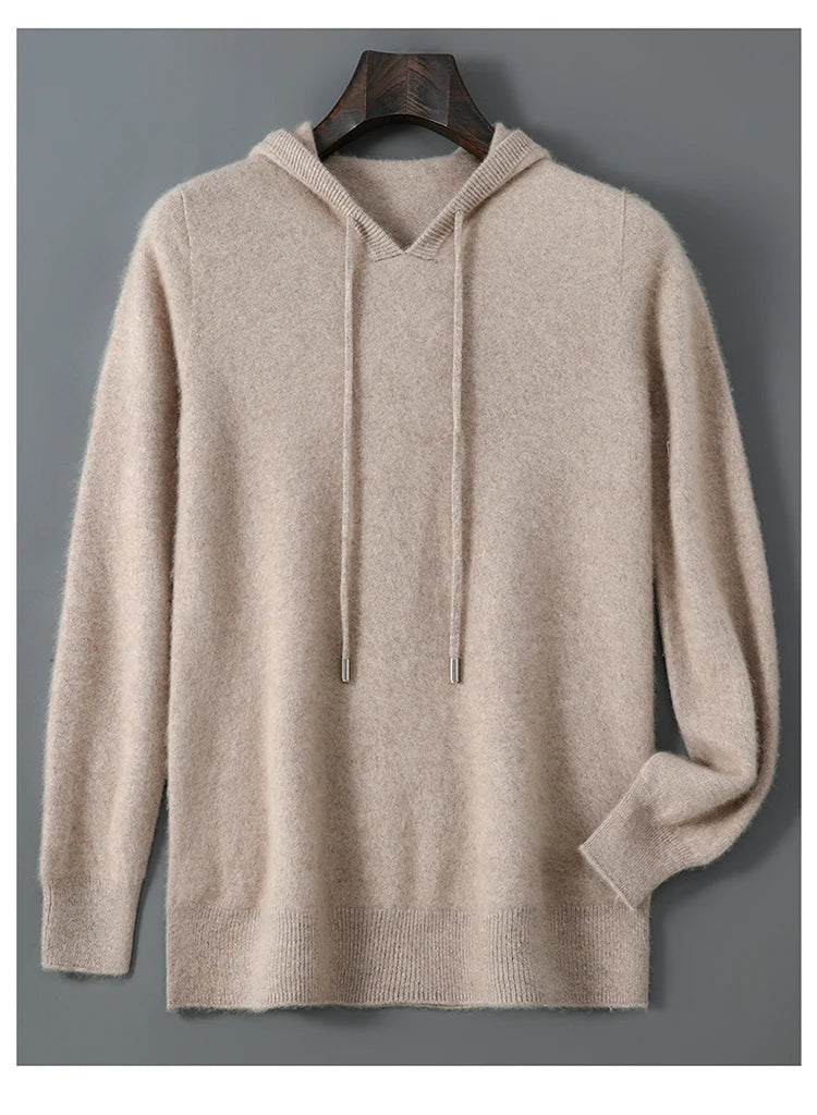 DjzDsm Autumn Winter Men's Sweater 100% Merino Wool Thick Hooded Pullover Soft Knitwear Casual Comfort Wool Clothing Tops