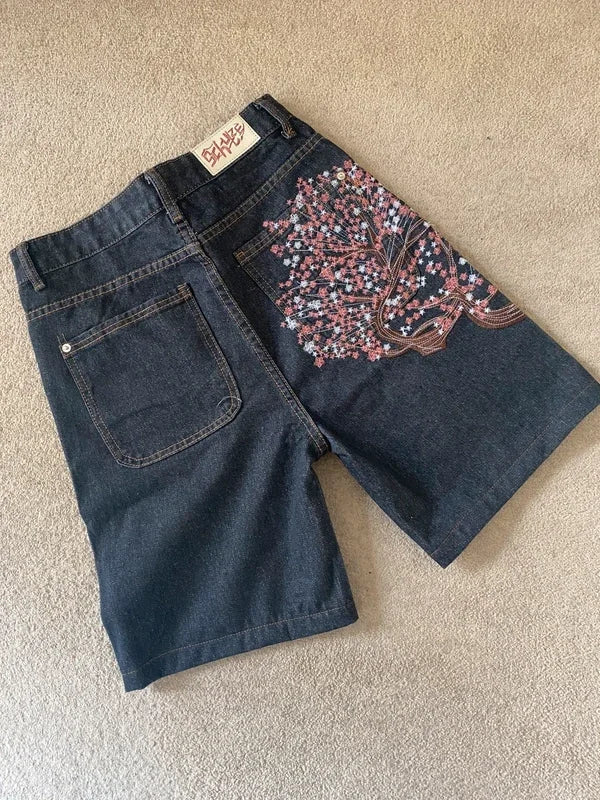 Men's Loose-Fit Embroidered Denim Shorts