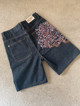 Men's Loose-Fit Embroidered Denim Shorts