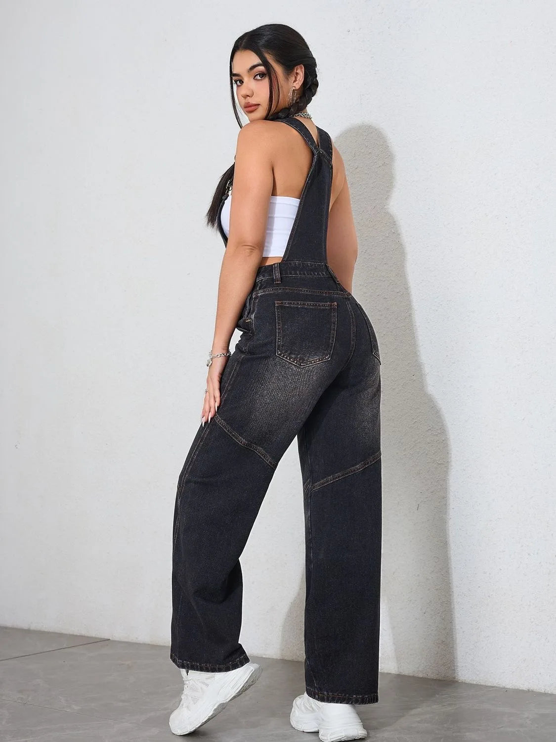 Vintage Black Denim Wide-Leg Jumpsuit – Loose Fit Oversized Overalls