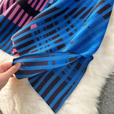 Miyake Pleated Drape Dress – Colorblock Print, 3/4 Sleeve